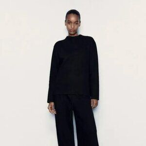NWT Zara Black Sweater Ribbed Long Sleeve Size Medium